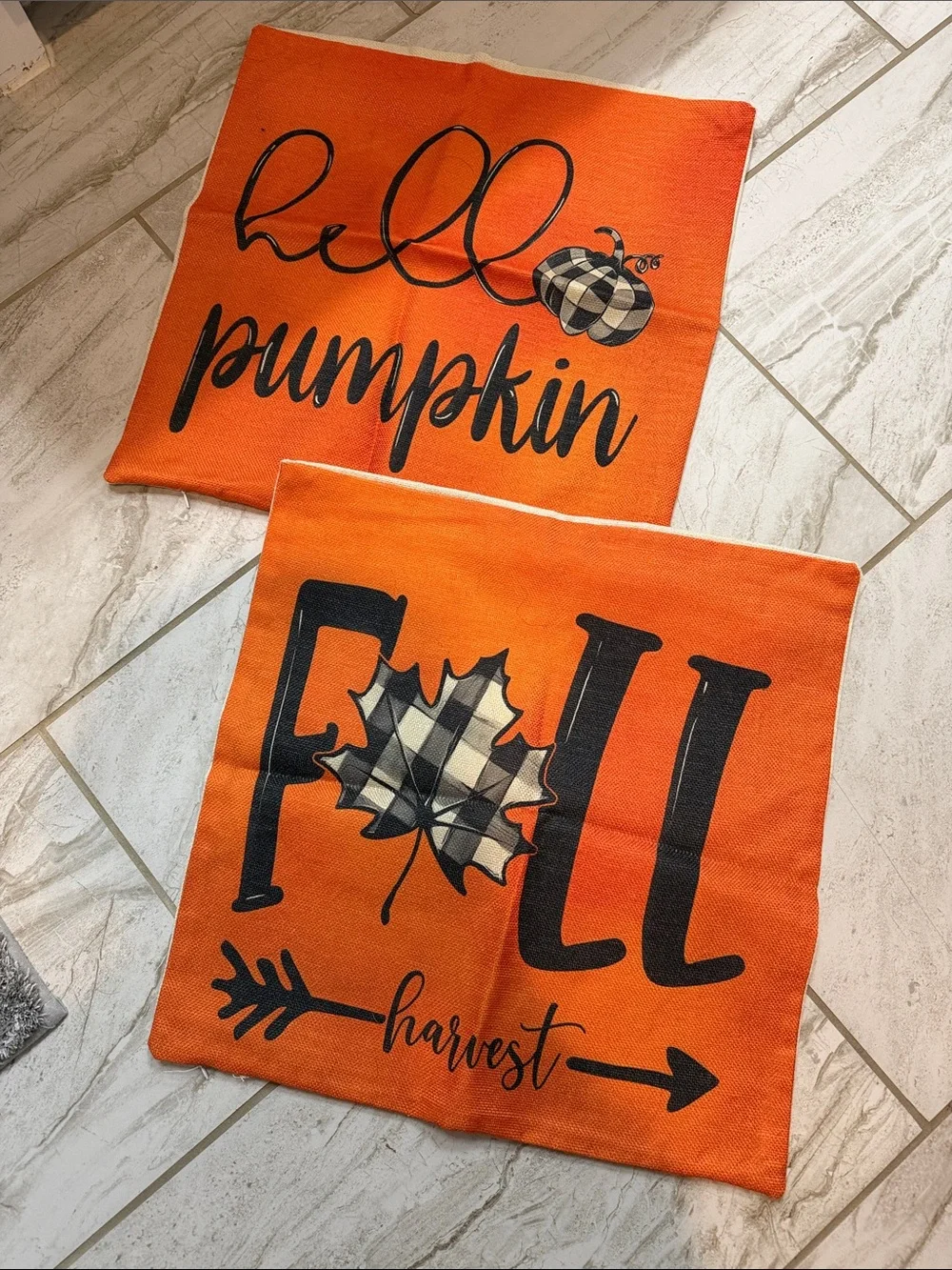 Hello Pumpkin & Fall Harvest Orange Seasonal Pillow Covers (Set of 2)